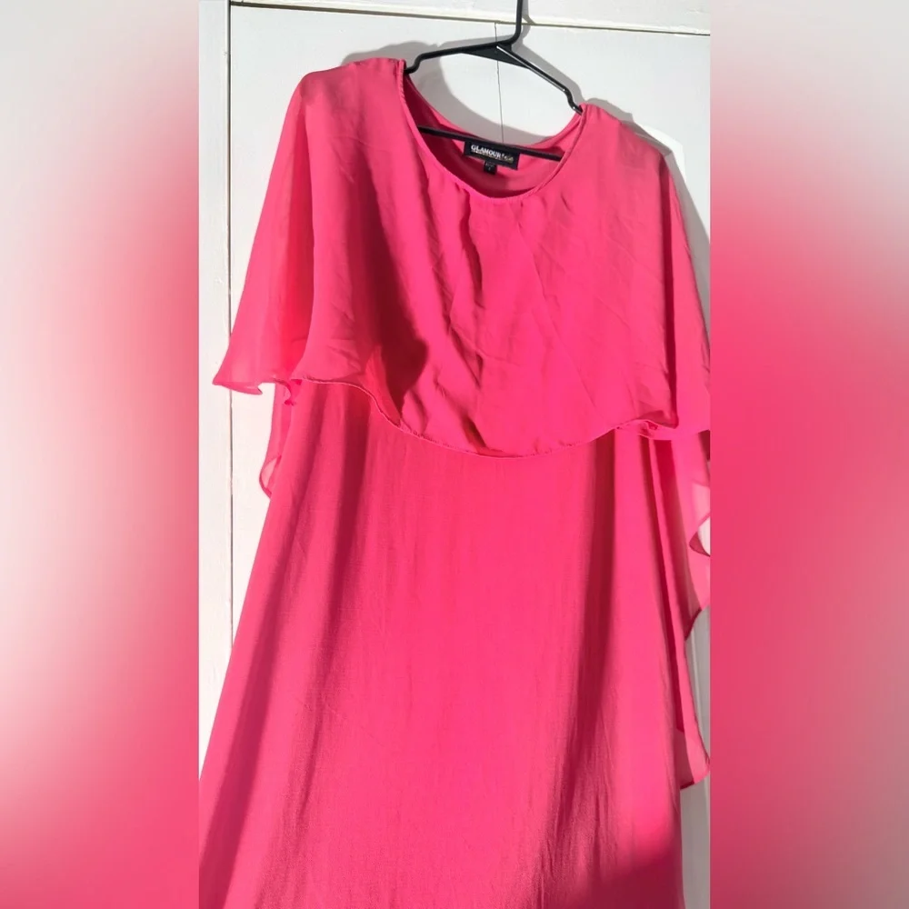 Glamour Nights Pink Popover Cape Sheath Dress Size 6 Chiffon Overlay - Picture 8 of 10